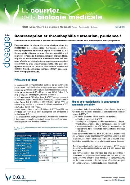 BIOALLIANCE - Thrombophilie aout 2016